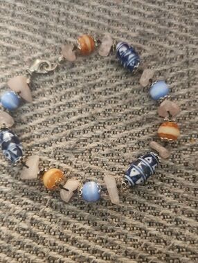 Beaded Women's Bracelet with Mixed Glass and Stone Beads